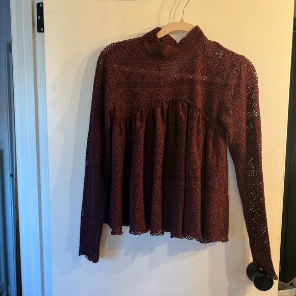 Free People Beach About Time Top Burgundy Lace Tunic Top Small - Picture 3 of 8